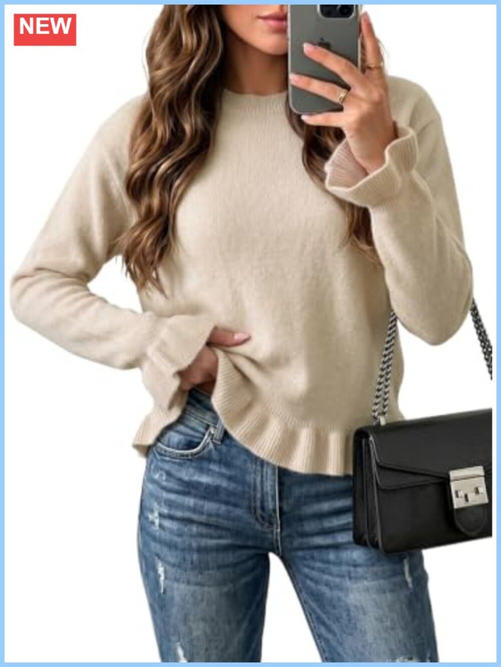 Pink Queen Women's Ribbed Cuffs Pullover Knit Sweater